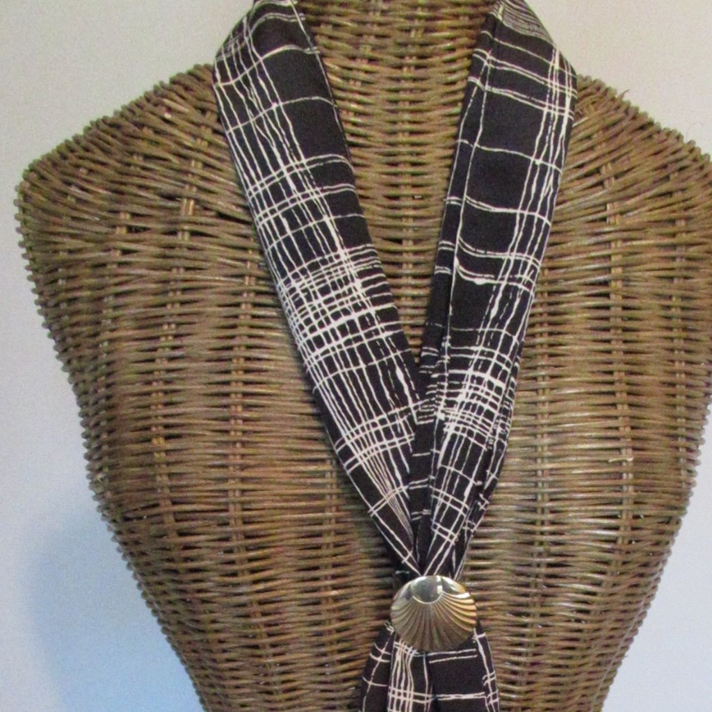 Navy  White Narrow Silk Rectangular Scarf